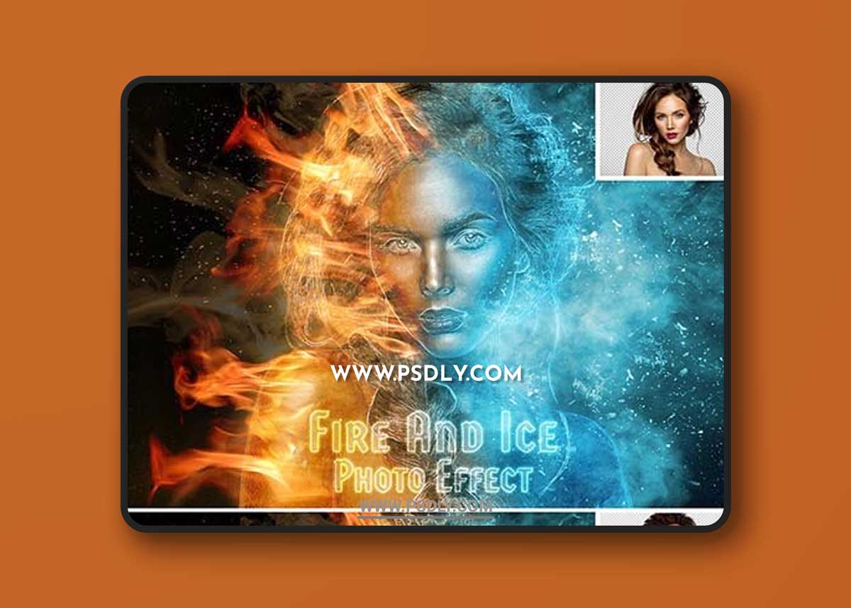 Burning Fire and Frozen Ice Photo Effect Mockup 462310686