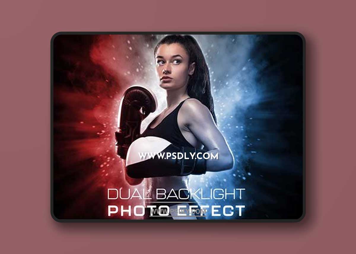 Dual Backlight Photo Effect Mockup with Two Glowing Color 437473813