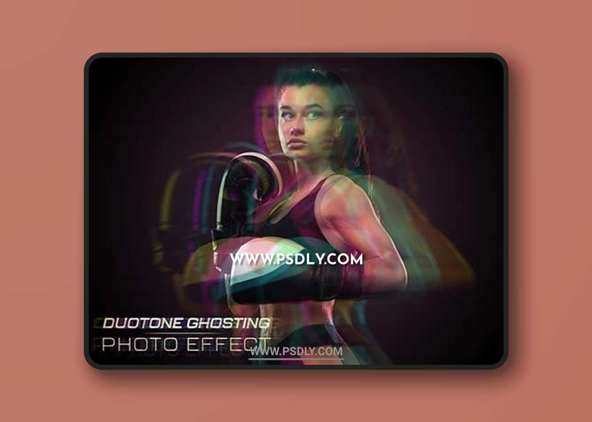 Duotone Ghosting Glith Photo Effect Mockup 437474152