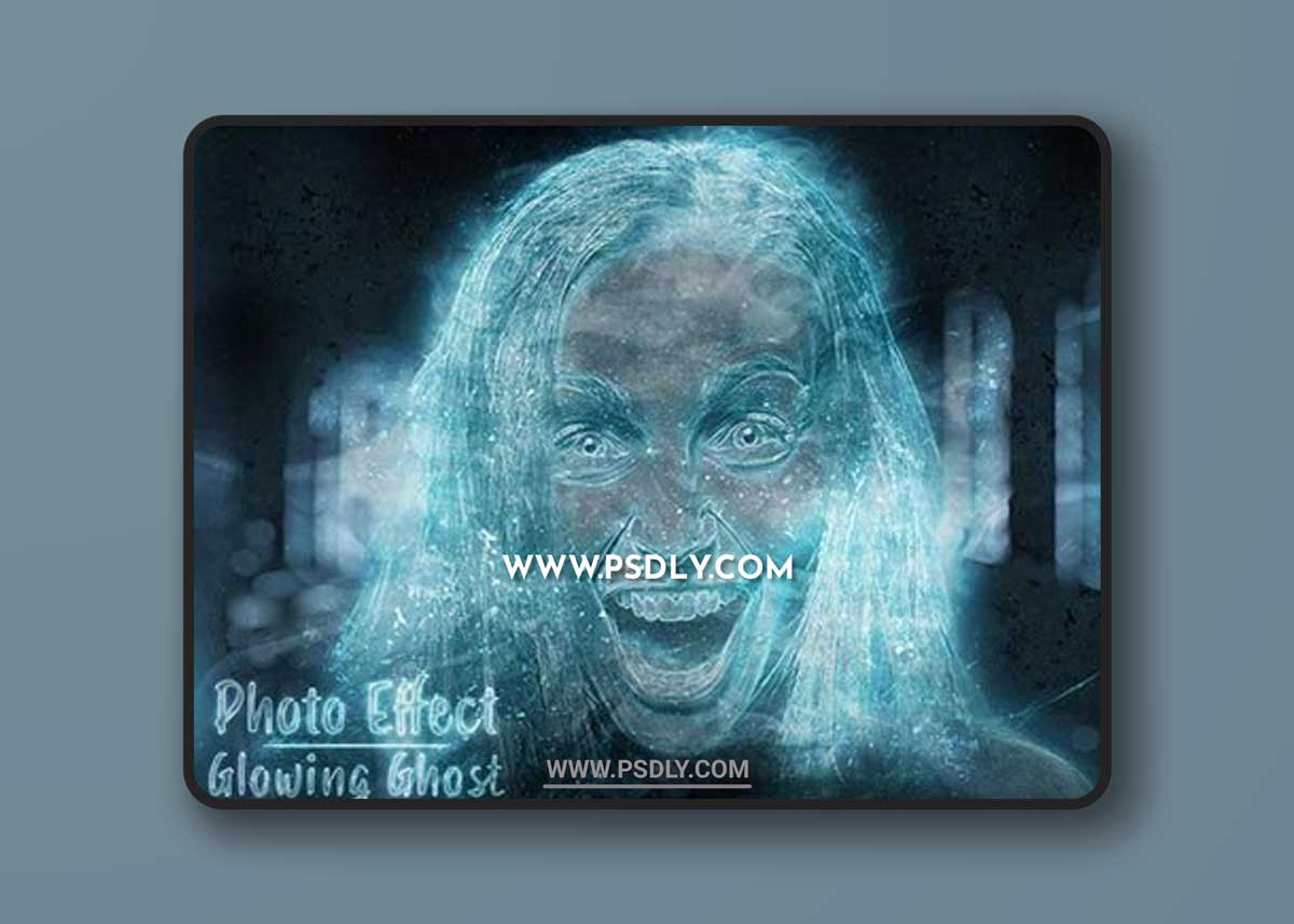 Ghost Glowing Blue Photo Effect Mockup 462311266