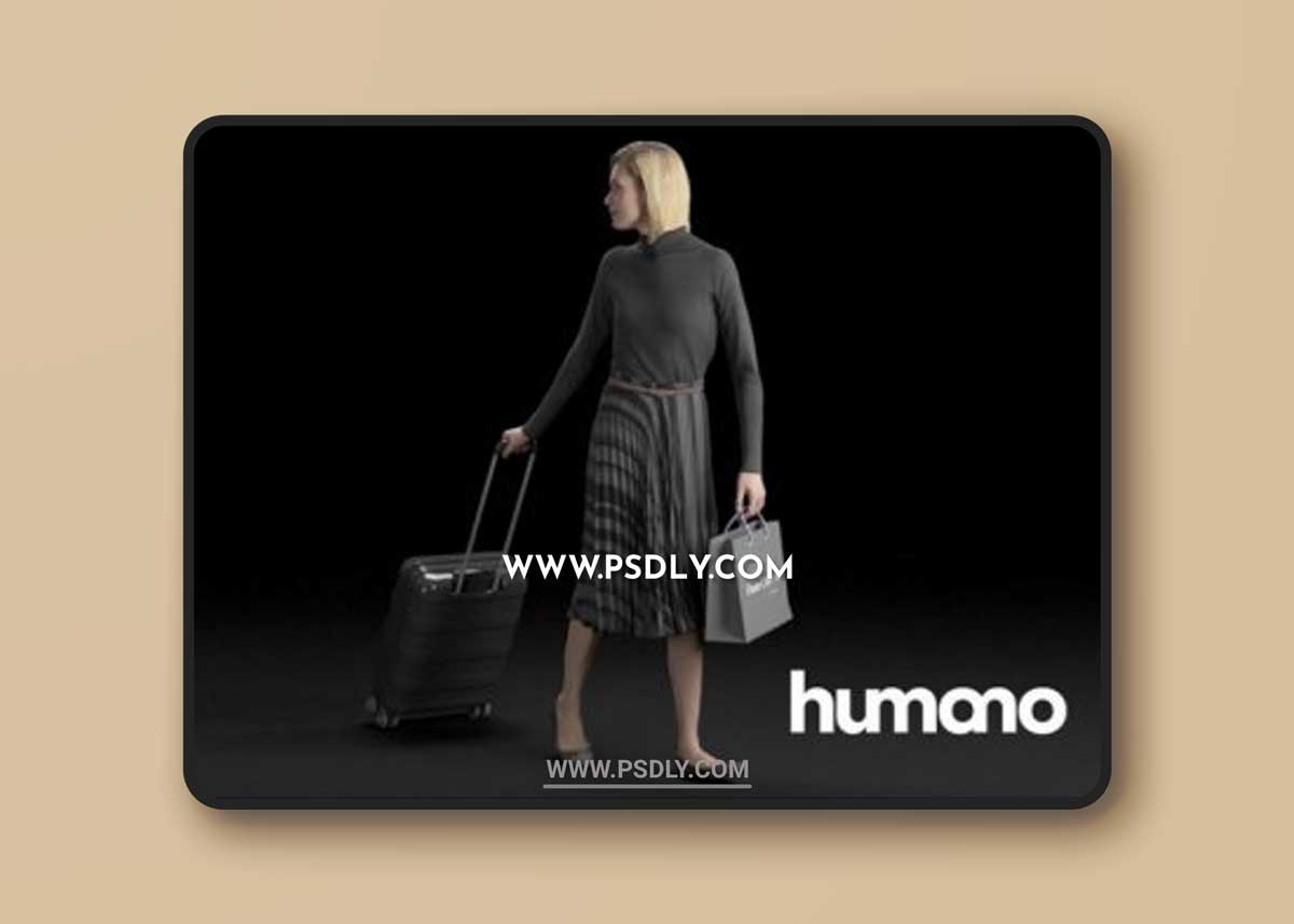 Humano Elegant Woman in skirt Walking with a suitcase 0309 3D model
