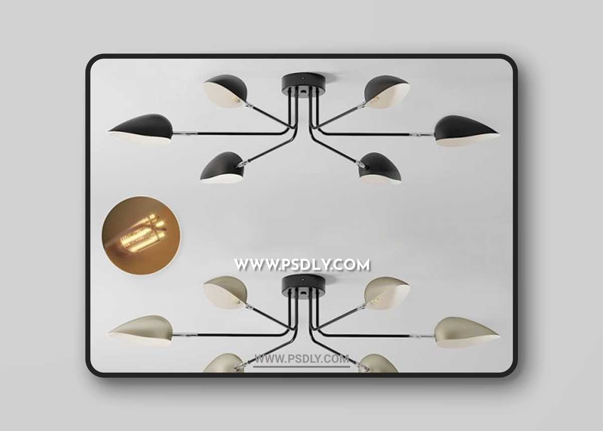 Industrial Modern 3-6 Light Ceiling Lamp 3D Models