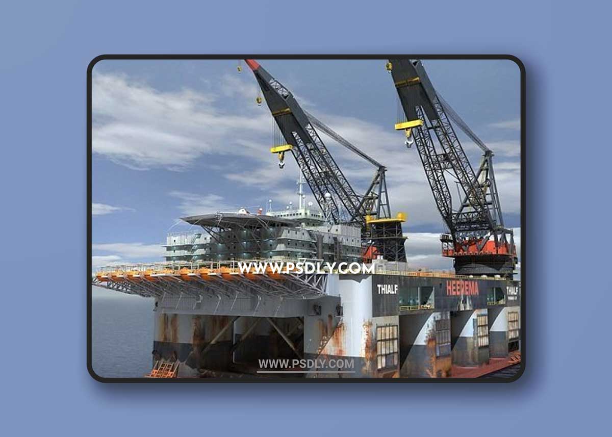 Oil Rig Dual Crane_Vessel (Multi format) 3D Models
