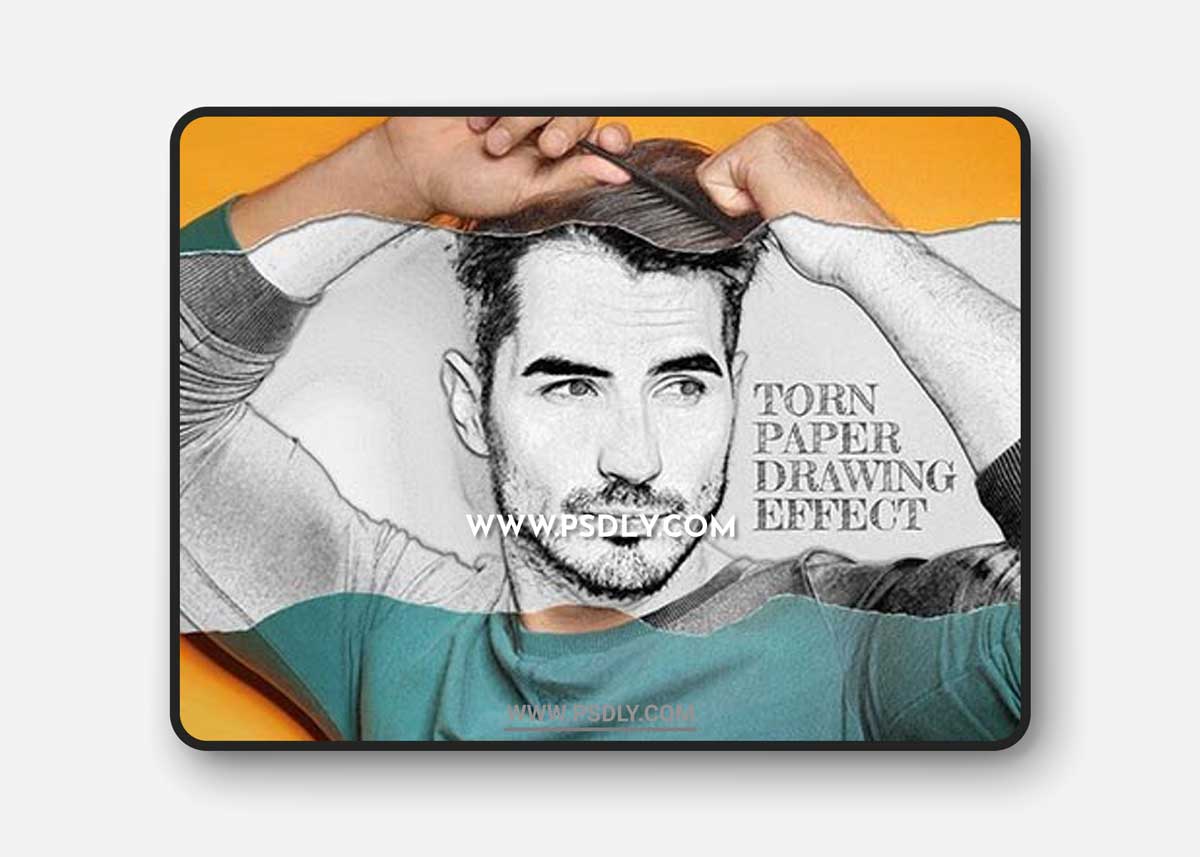 Torn Rolled Paper with Pencil Drawing Photo Effect Mockup 438522476