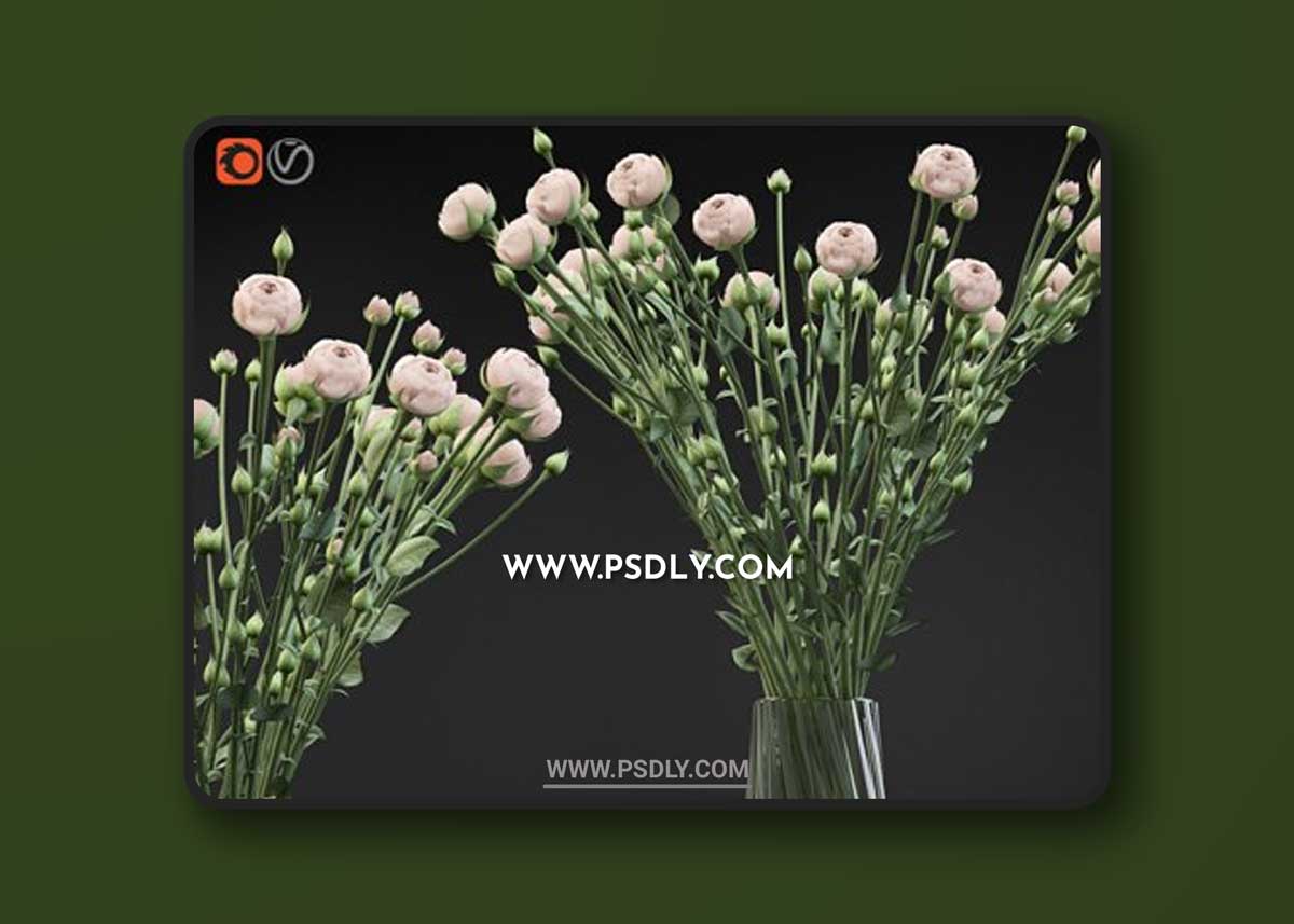 Twist bouquet of small beige shrub roses in a vase with water