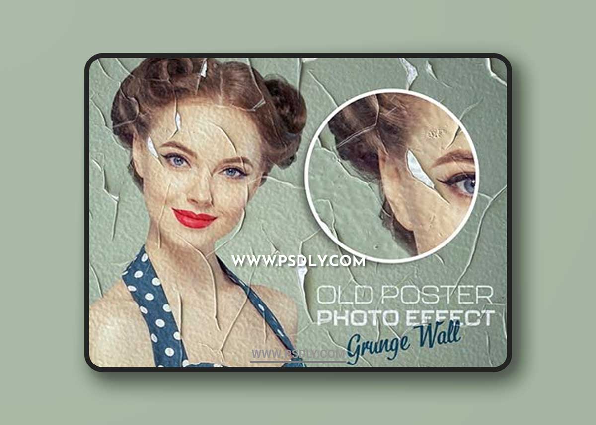 Vintage Cracked Poster Photo Effect Mockup 454627625