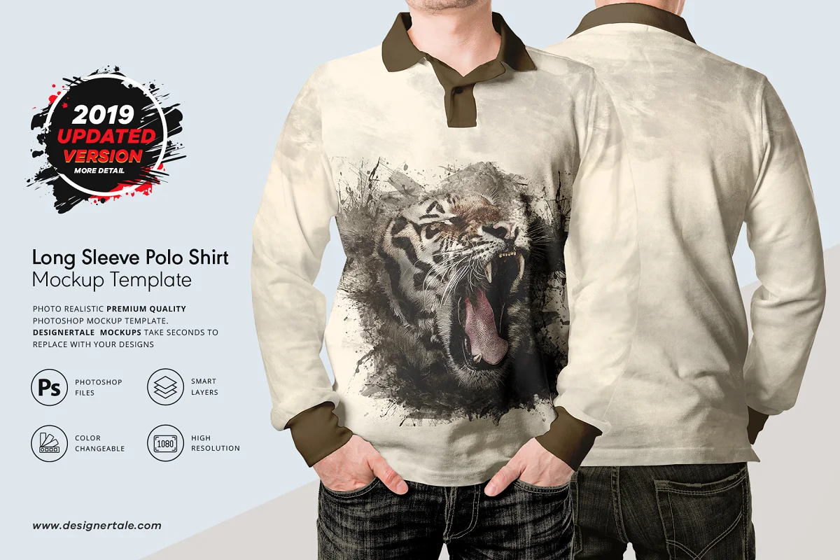 CreativeMarket - Long Sleeve Men Polo Shirt Mockup 4175233