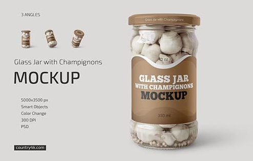 CreativeMarket - Glass Jar with Champignons Mockup 6505505