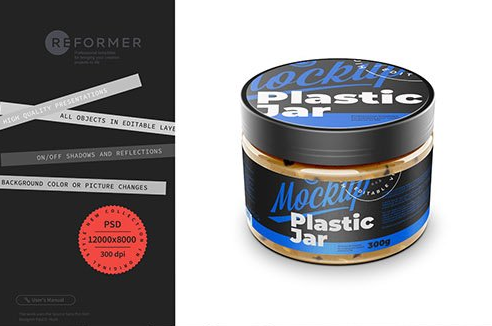 CreativeMarket - Clear Jar with Peanut Butter Mockup 6488627