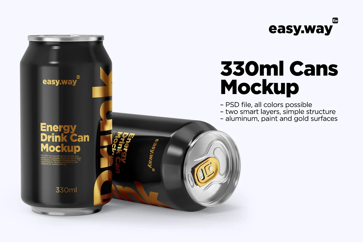 CreativeMarket - 330ml Aluminum Cans PSD Mockup 5740918