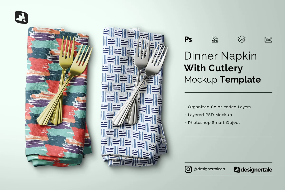 CreativeMarket - Dinner Napkin With Cutlery Mockup 5183051