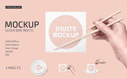 CreativeMarket - Sushi Bar Invite Mockup Set 6485804