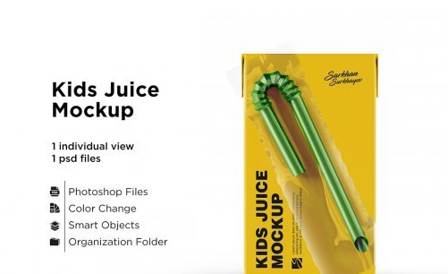 CreativeMarket - 125ml Juice Carton Box with Straw 5558010