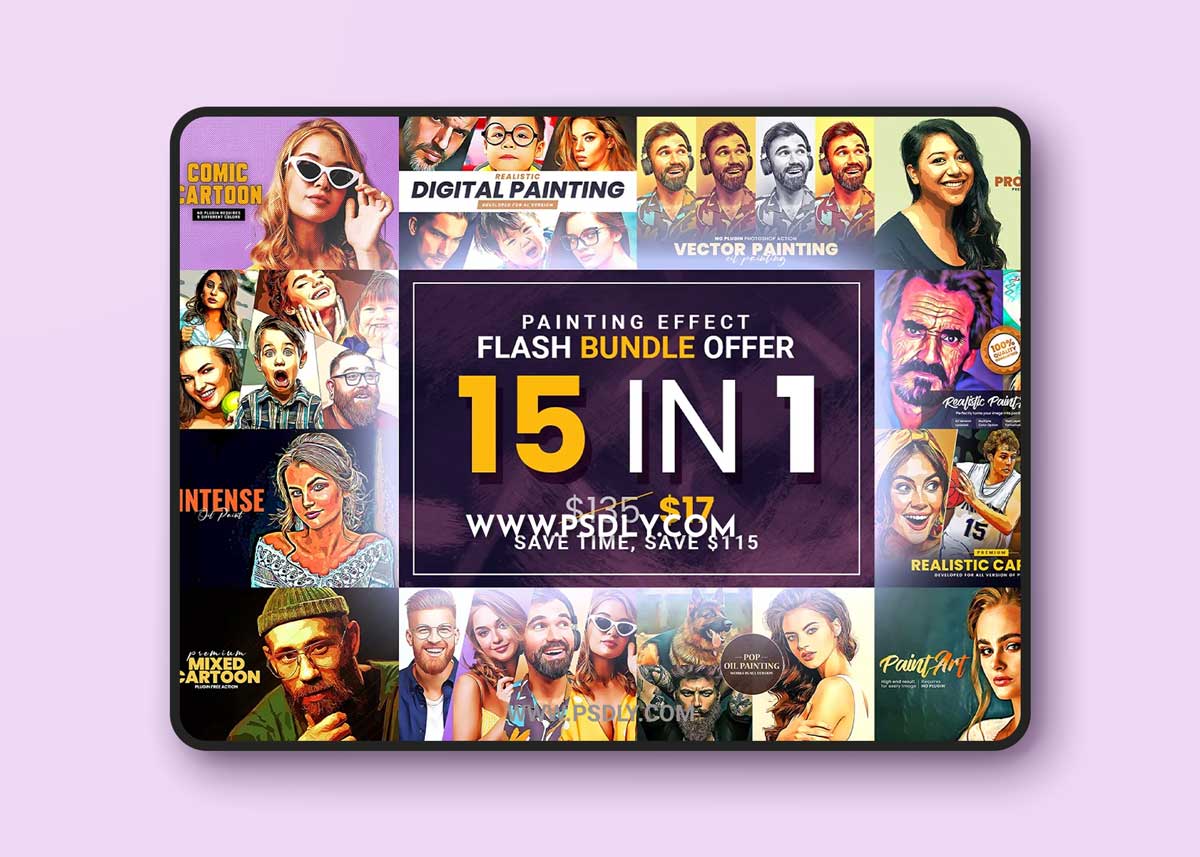 CreativeMarket - BUNDLE! 15 in 1 Oil Painting Effect 6631435