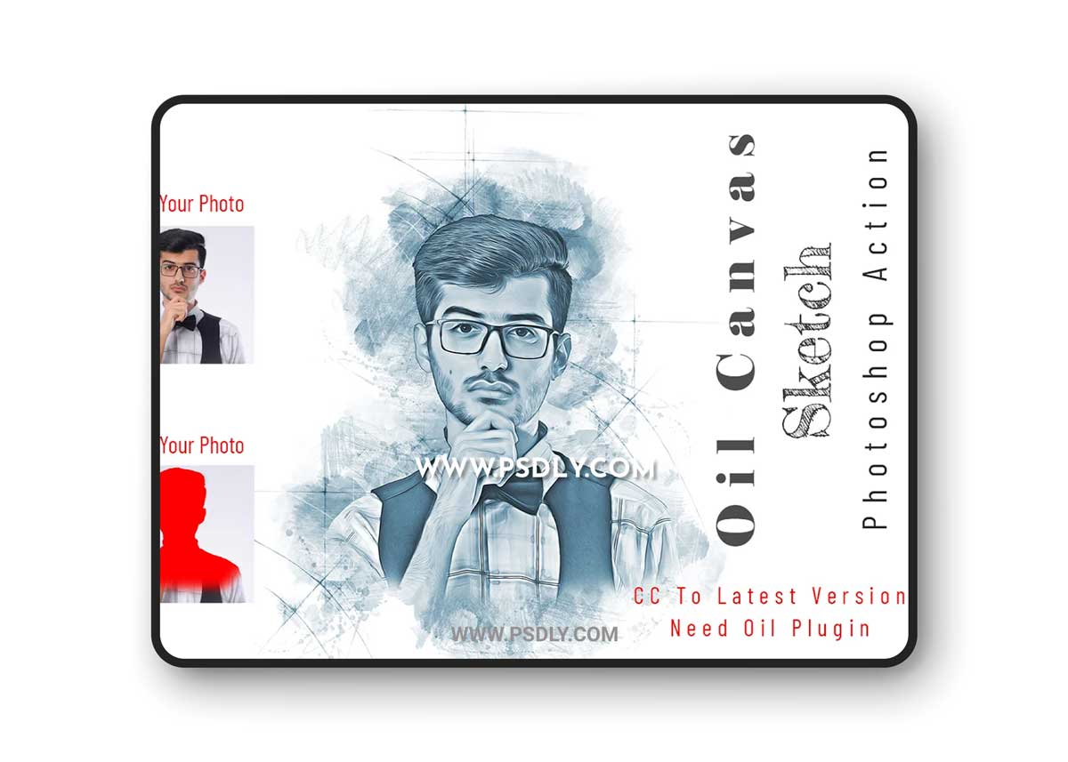 CreativeMarket - Oil Canvas Sketch Photoshop Action 6640233