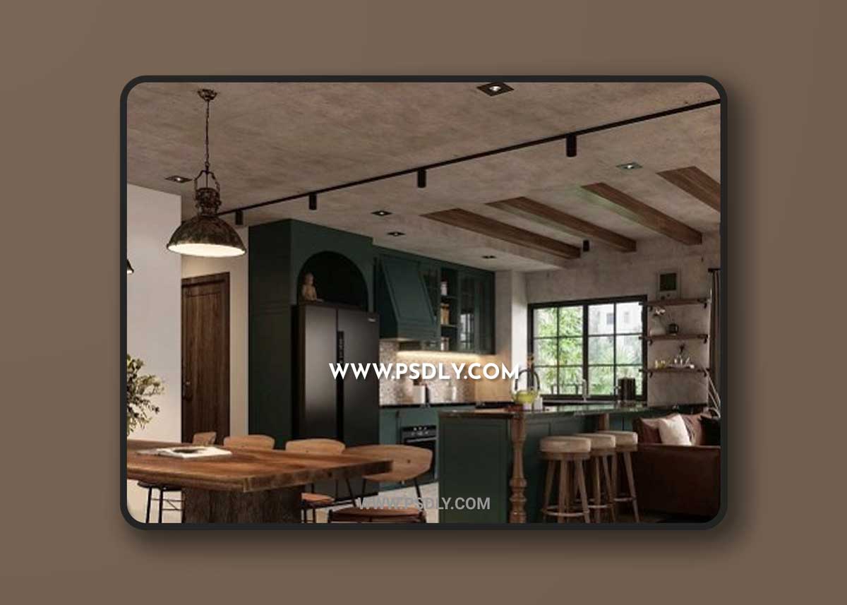 Living Room - Kitchen Interior by Dung Dac 3D Models