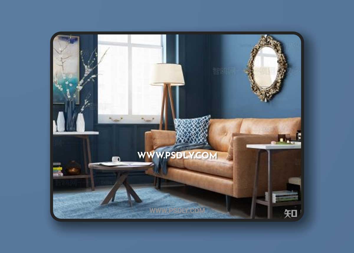 Modern Double Sofa Living Room 3D Models