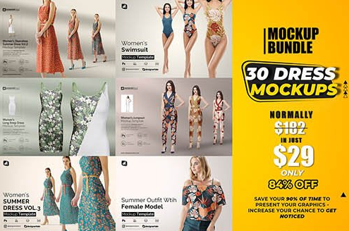 CreativeMarket - BUNDLE | 30+ Dress Mockup Collection 6519385