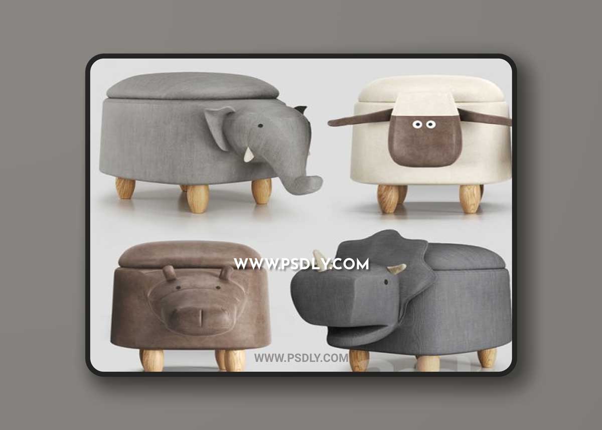 Hippo childrens storage stool 3D Models