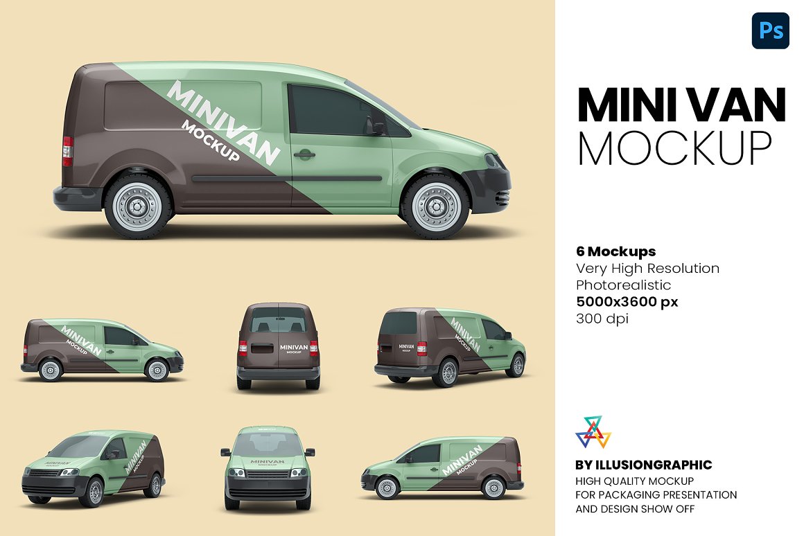 CreativeMarket - Mini Van Mockup - 6 views 6215356