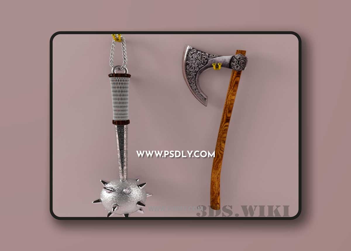 3D Models Mace and ax wall decor