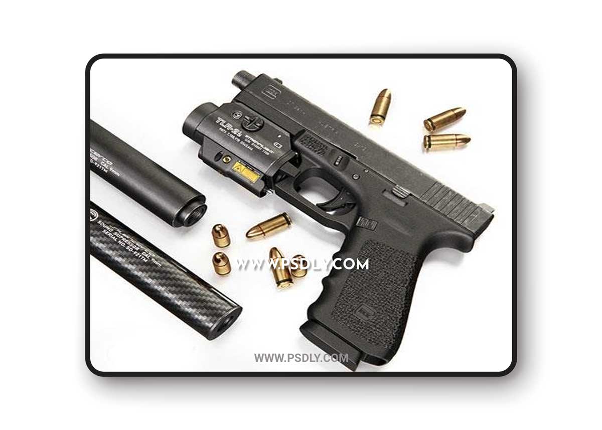 3D Models Pistol Glock 17 Gen4 + Lantern with laser center