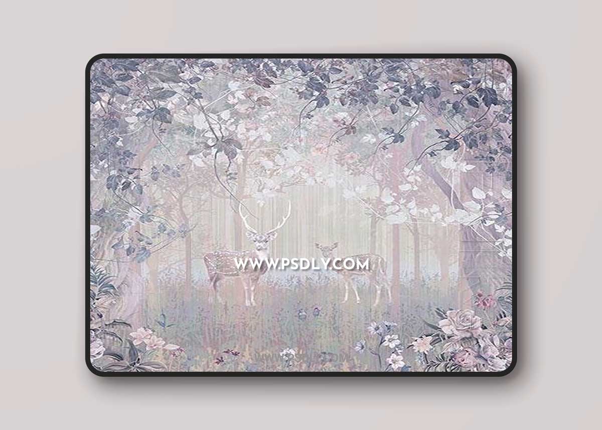 3D texture deer among flowers and trees