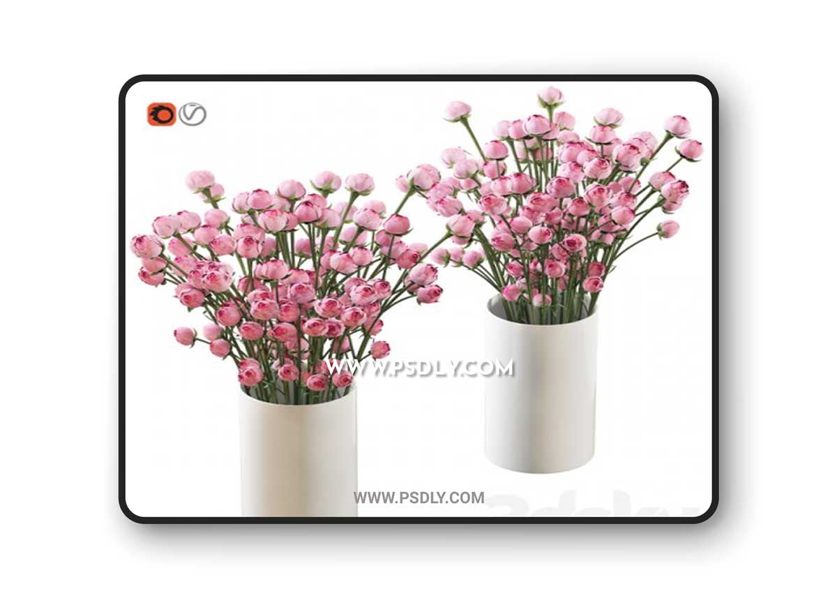 Bouquet of small pink shrub roses in a white vase 2