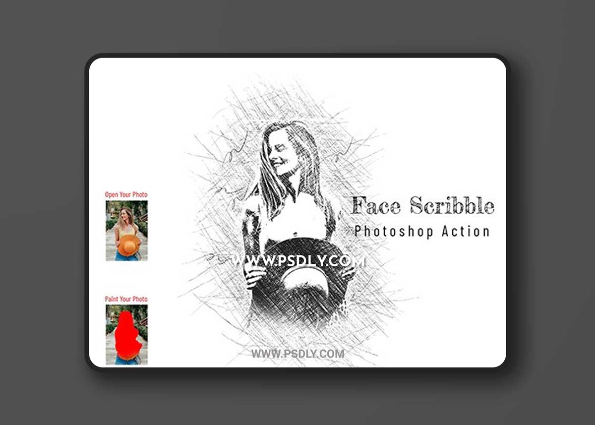 CreativeMarket - Face Scribble Photoshop Action 6902548