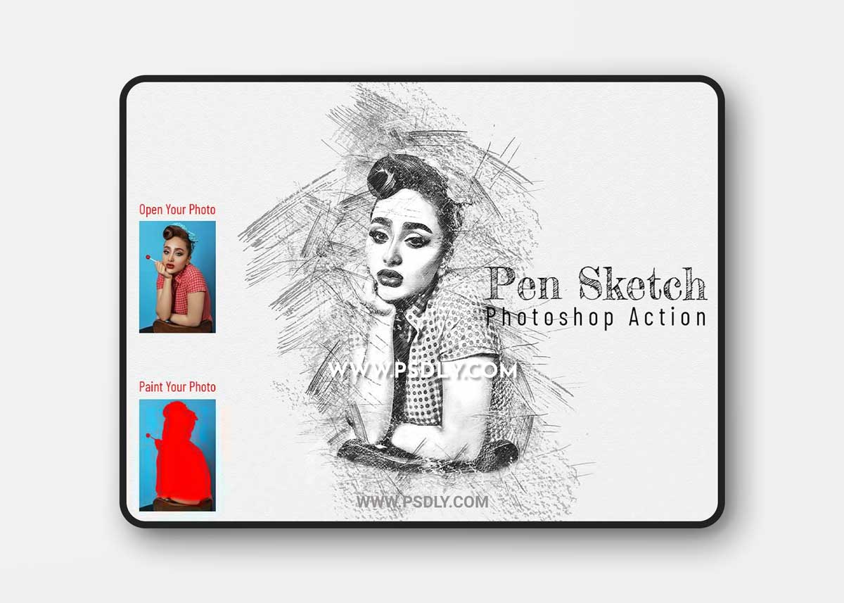 CreativeMarket - Pen Sketch Photoshop Action 6893020