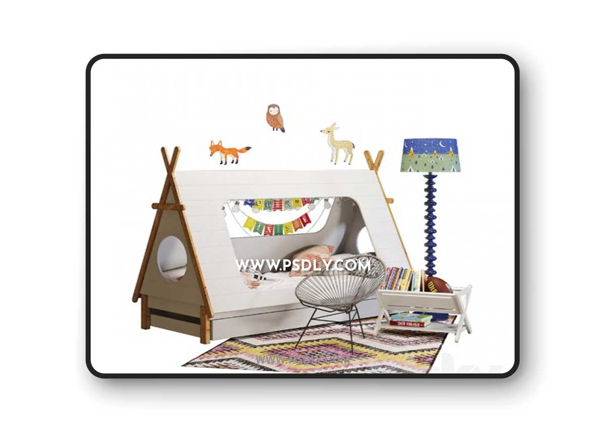 Domayne tee pee-bed with crate & barrel decor