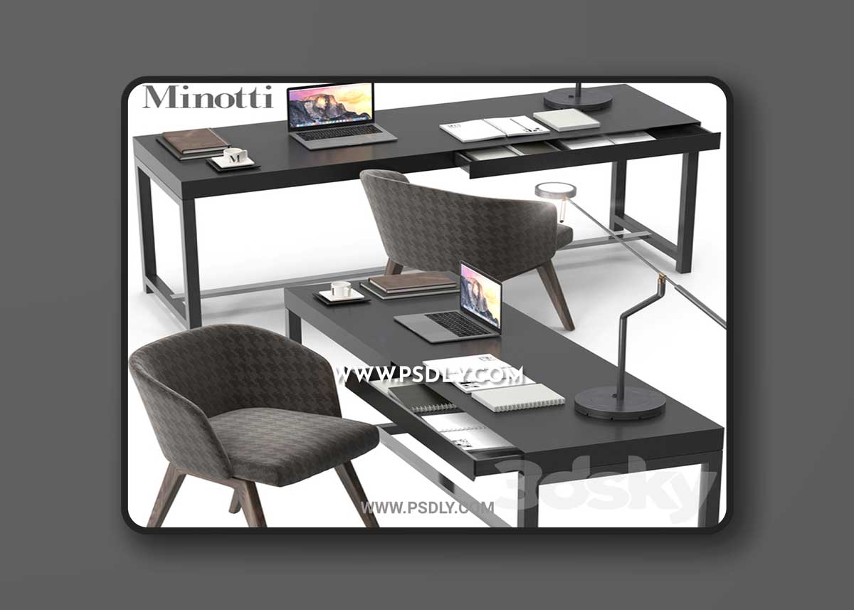 Minotti Fulton desk set 3D Model