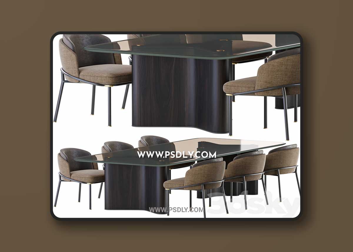Minotti lou dining table & chair fil noir 3D Model