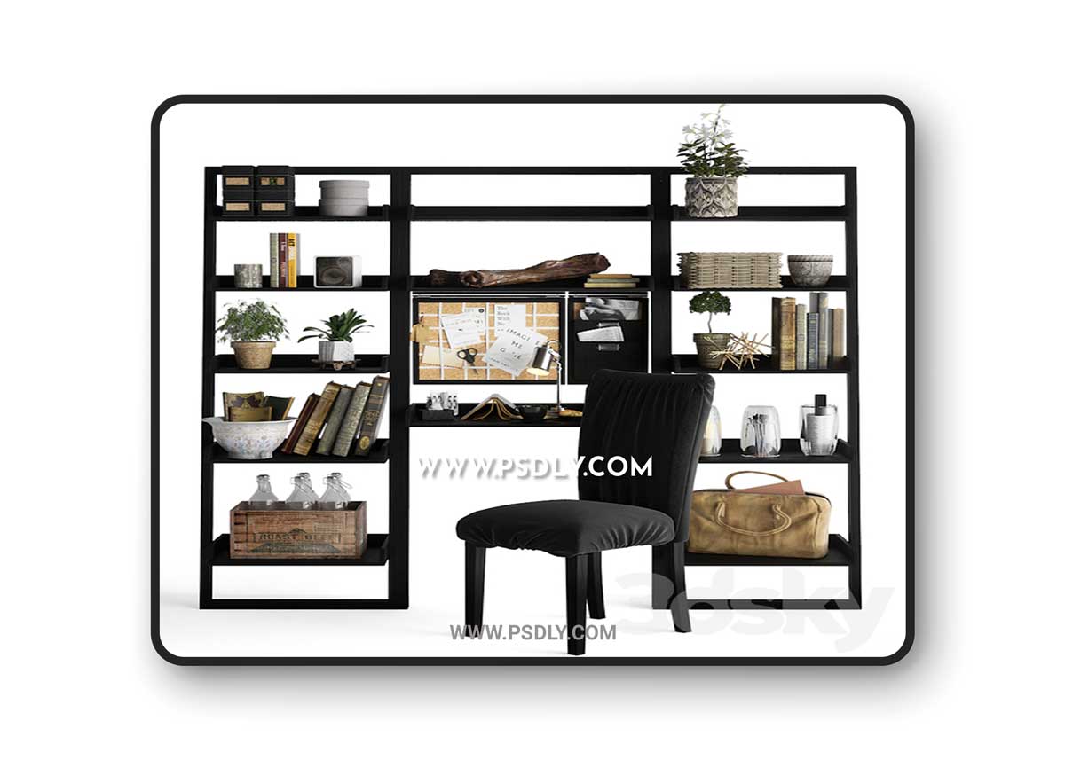 Shelving unit with working table 3D Model