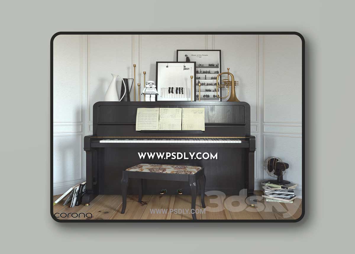 The Piano and flugelhorn 3D Model