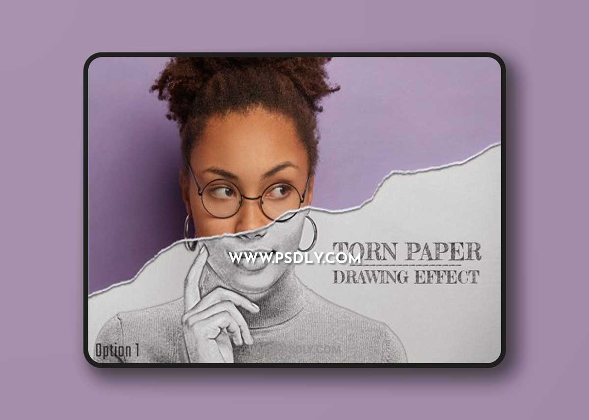 Torn Paper with Pencil Drawing Photo Effect Mockup 470949010