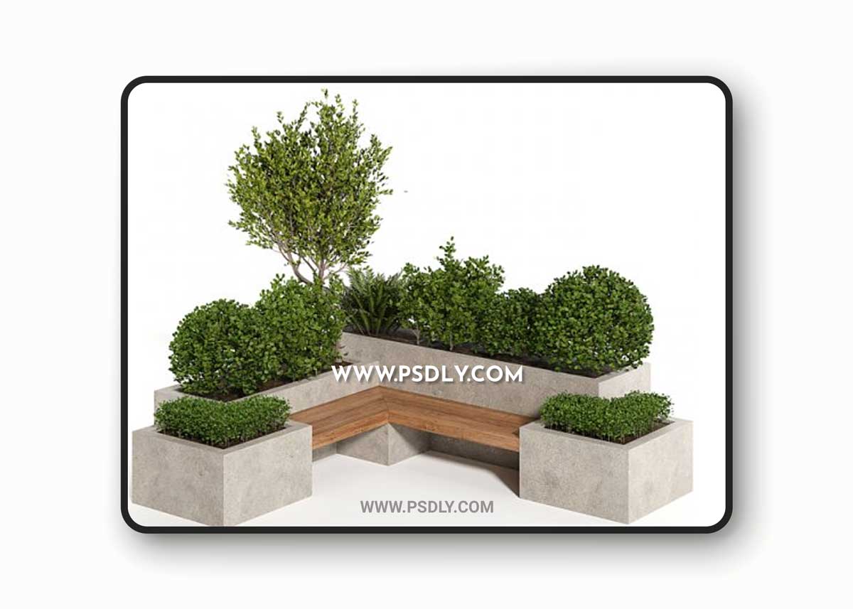 Urban Furniture with plant-set 03 3D Model