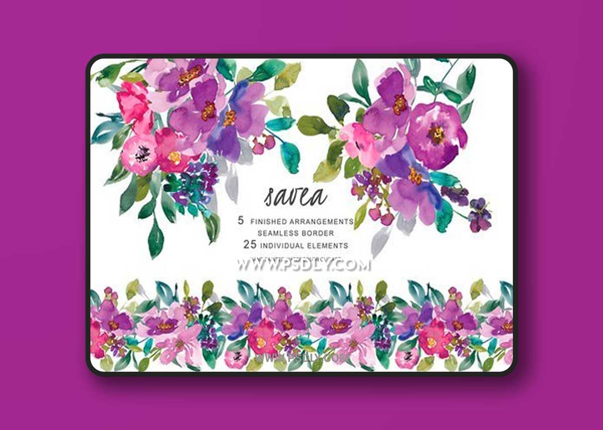 Watercolor Purple Flowers Clipart 2518441