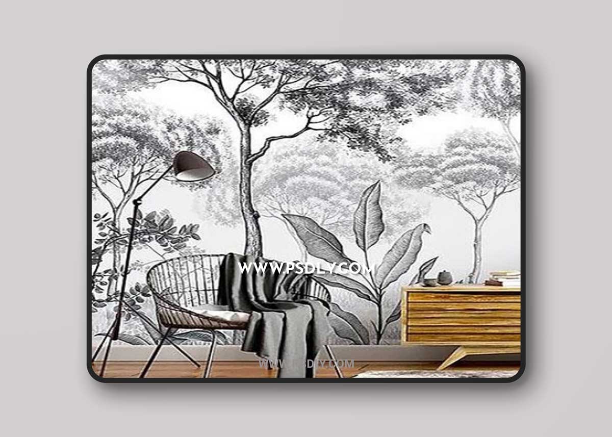 3D texture Trees and plants in black and white