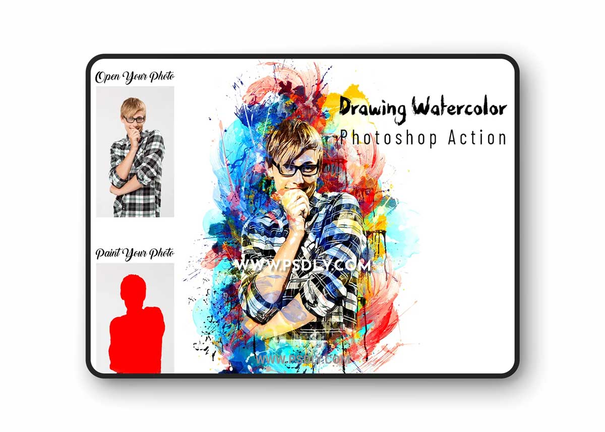 CreativeMarket - Drawing Watercolor Photoshop Action 6953102