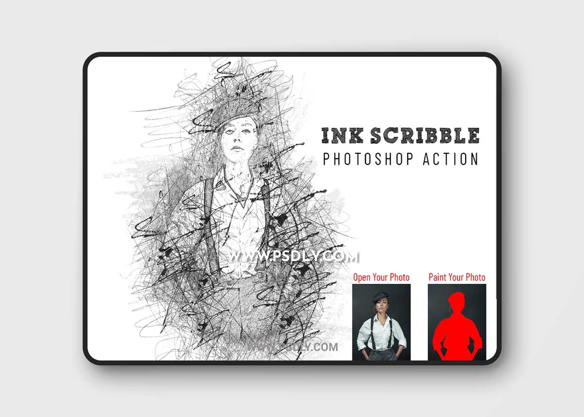 CreativeMarket - Ink Scribble Photoshop Action 6996611