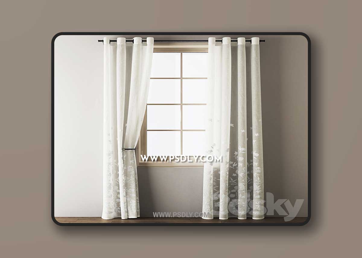 Floral Embroidered Linen Eyelet Curtains 3D Model