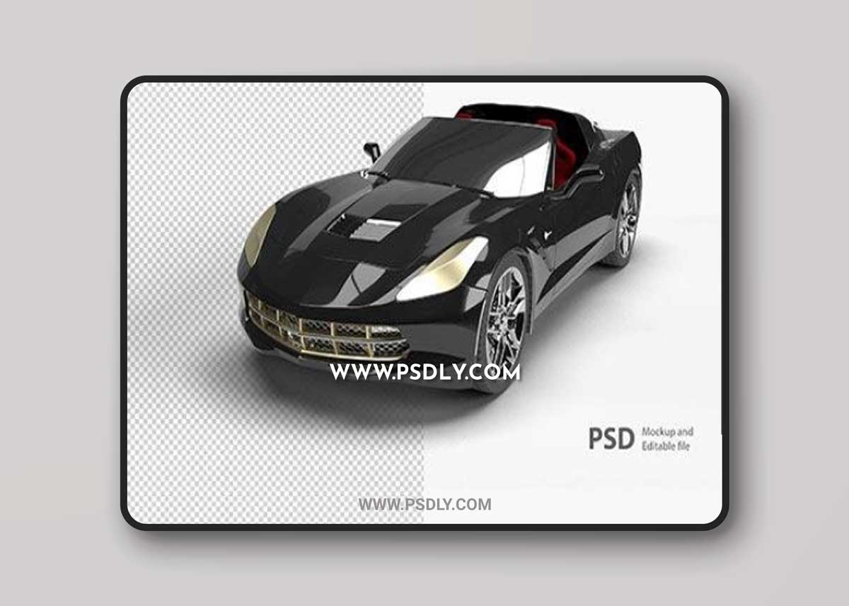 Psd close up on 3d automotive car isolated