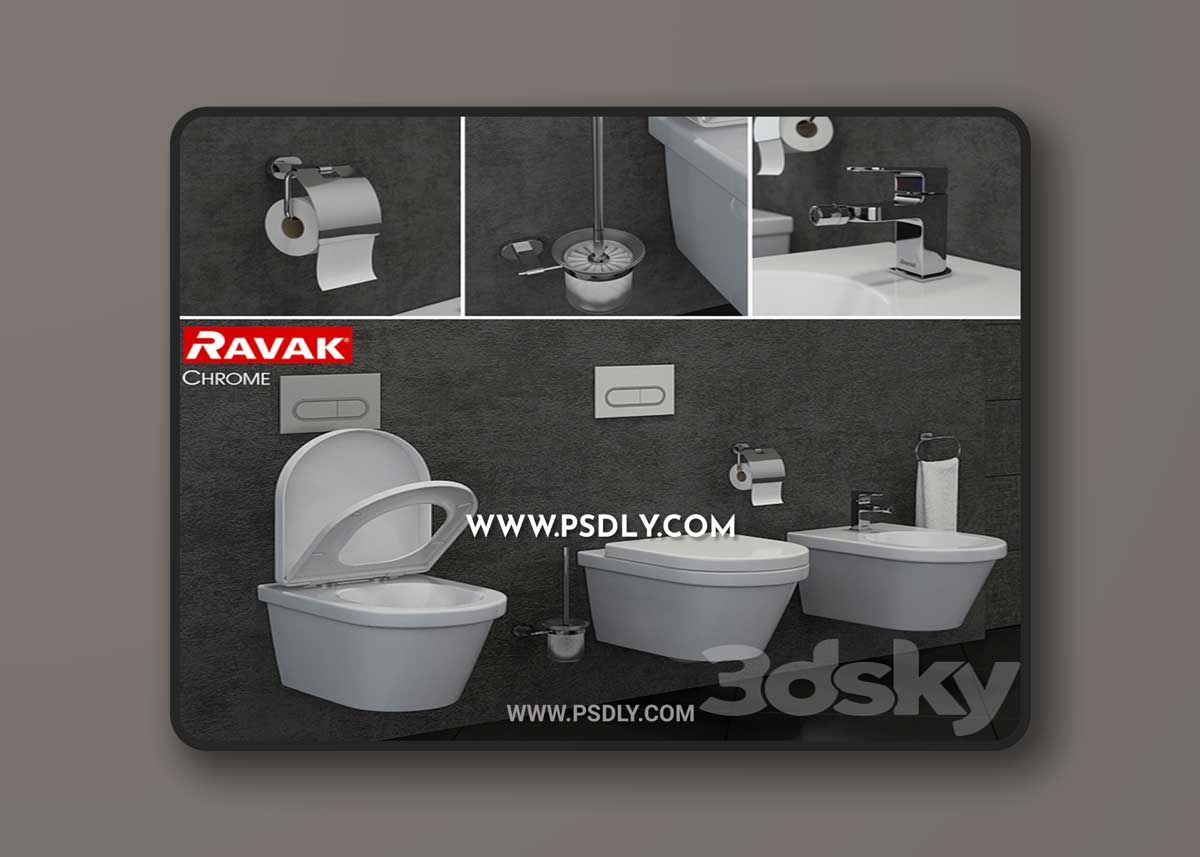 RAVAK Chrome toilet and bidet 3D Model