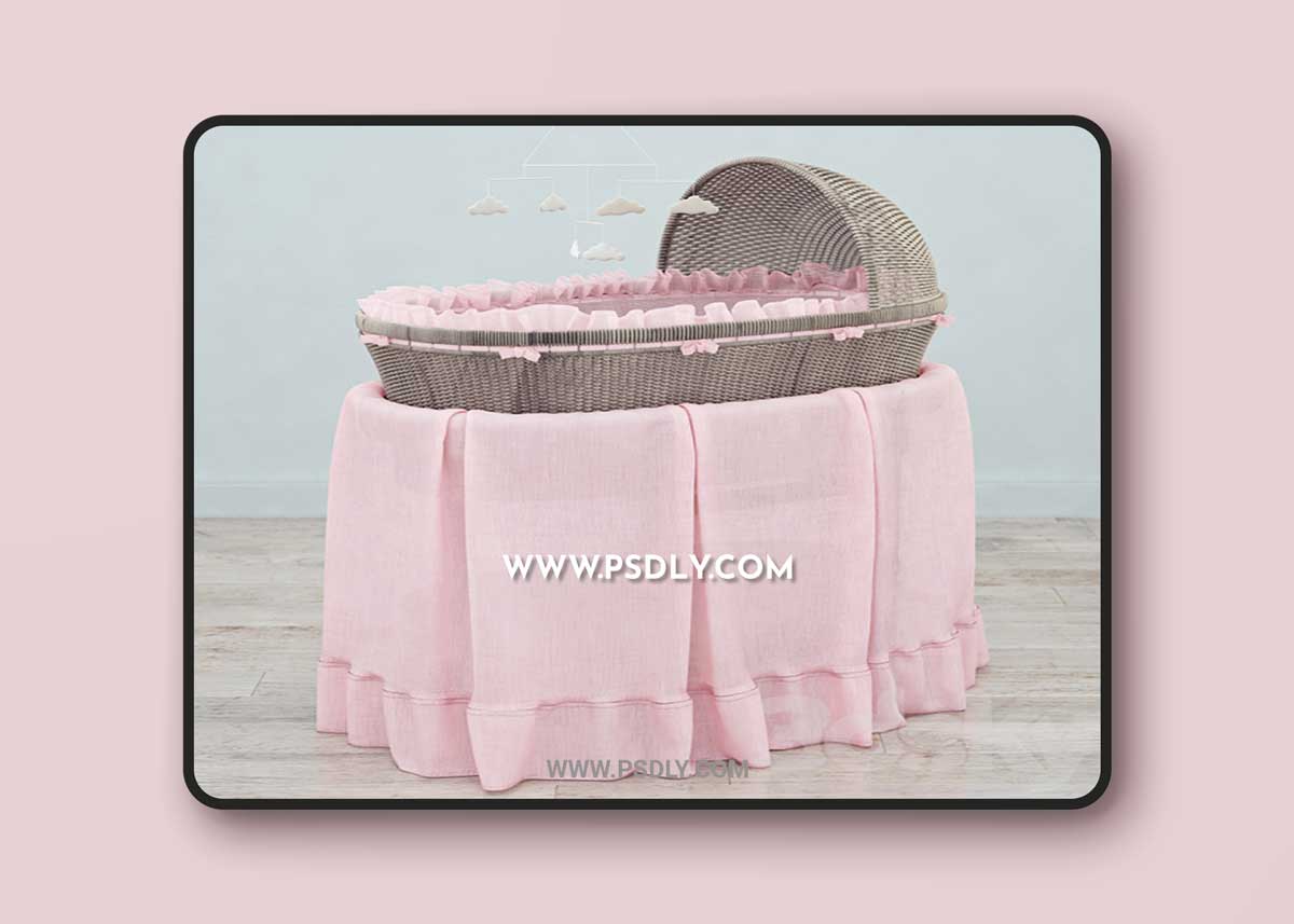 RH Heirloom wicker bassinet & mattres 3D Model