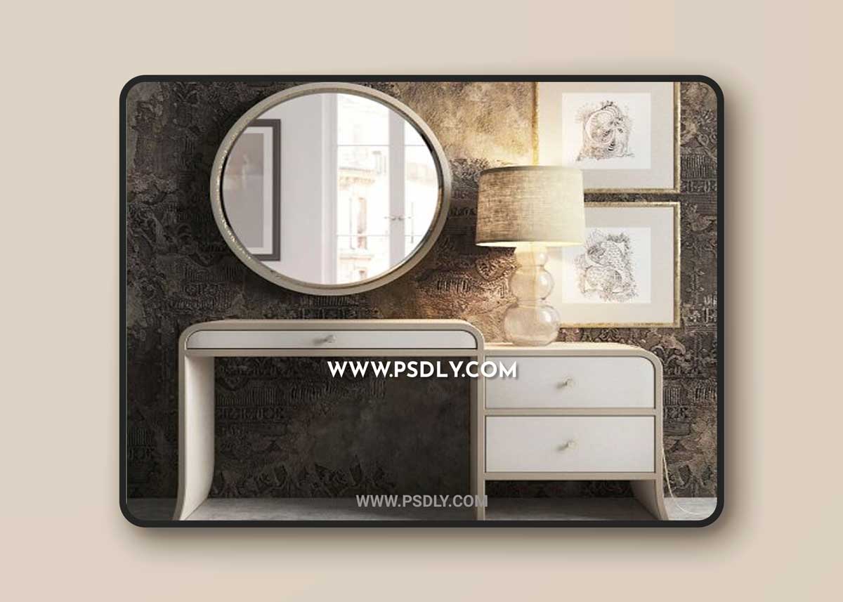 Sideboard with table lamp and mirror 3D Model