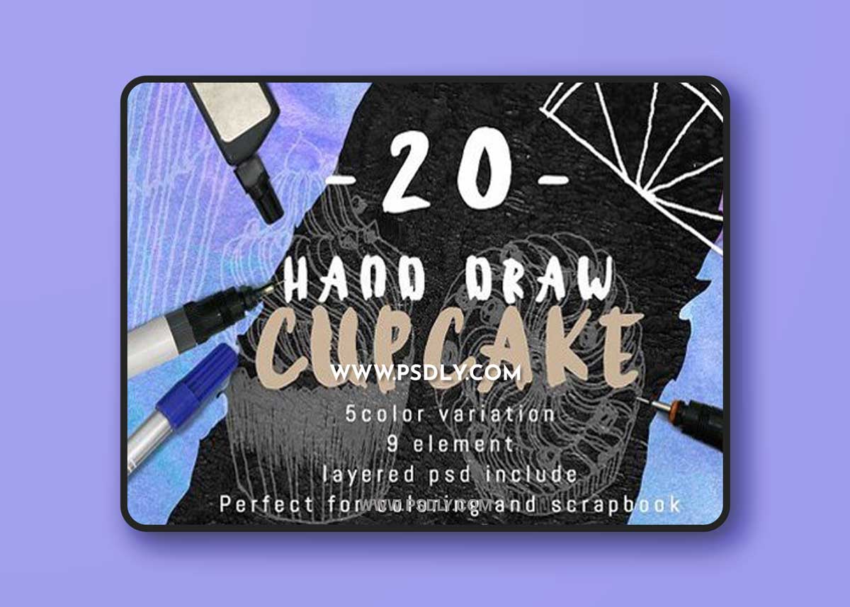 20 Handdraw cupcake inking