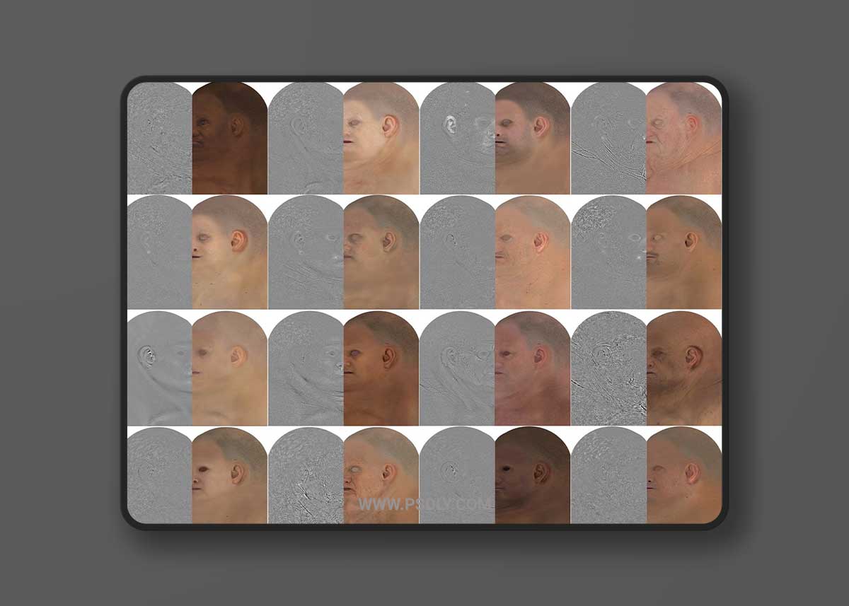 3D Scan Store – Male & Female 16 x HD Displacement Map Pack 01