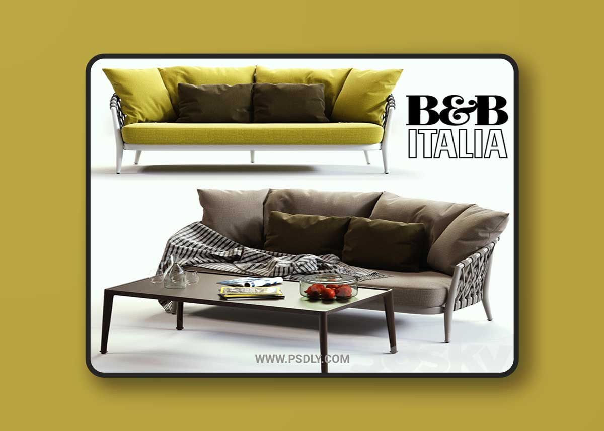 B and B Italia Erica grey and yellow sofa