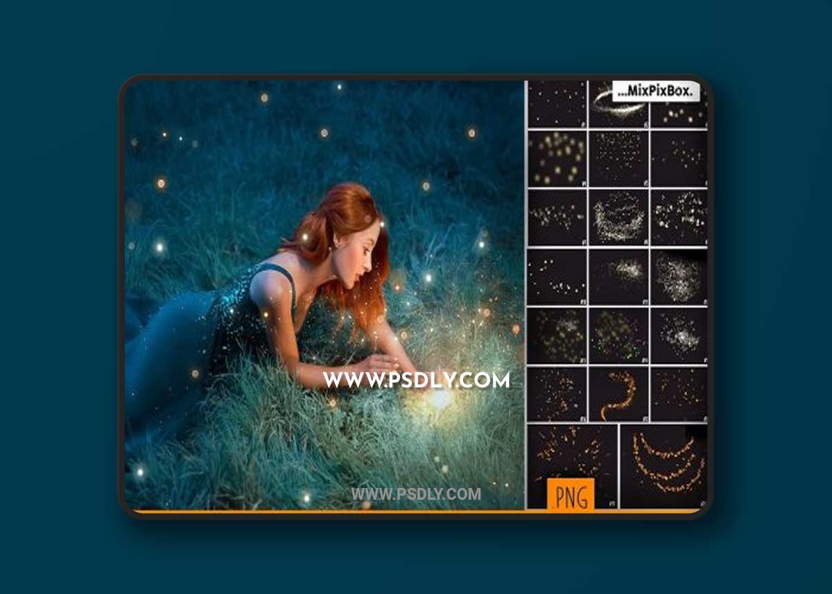 CreativeMarket - Golden Fireflies Photo Overlays 3407249